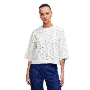 Madewell Embroidered Eyelet Wide-Sleeve Boxy Tee White Cotton Top M NWT